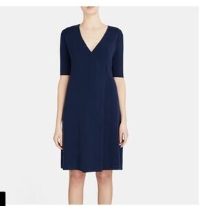 Theory Chloe Knit Sweater Wrap Dress in Deep Navy Bule Size Small